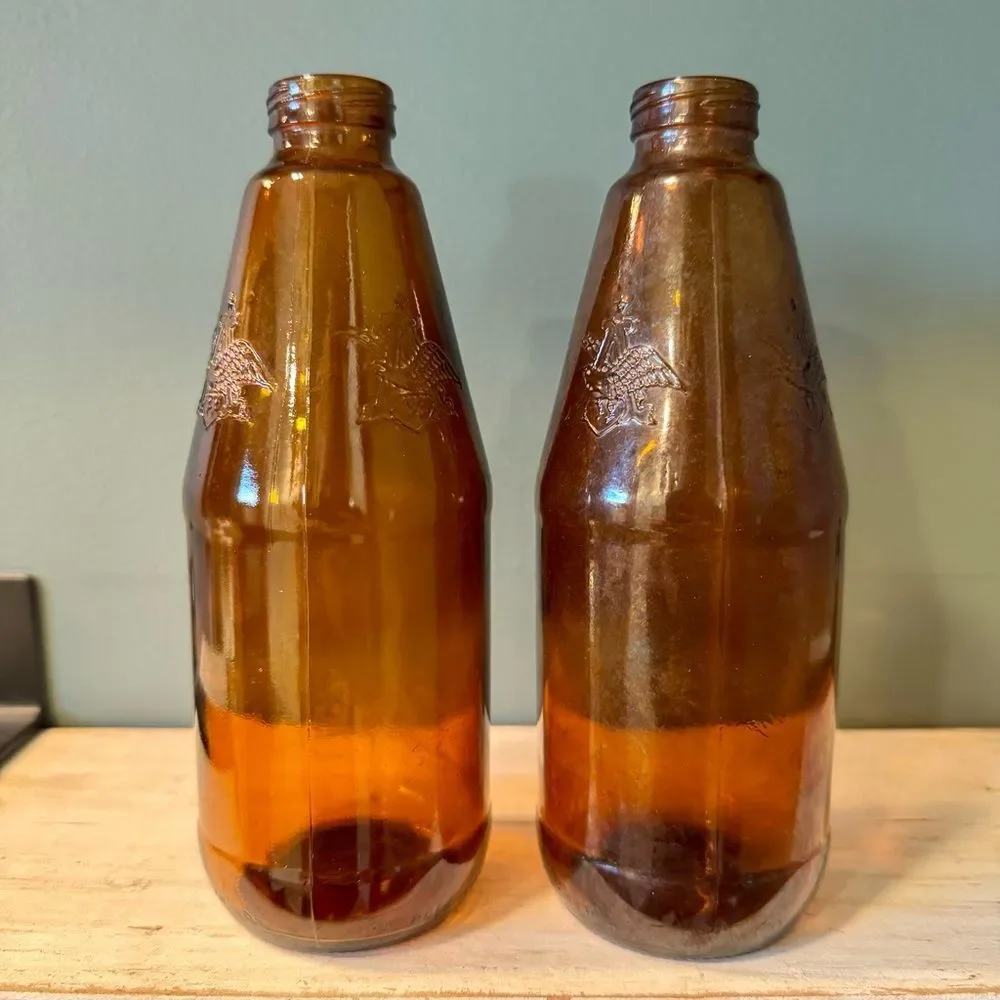 Set of 2 Vintage Anheuser-Busch Amber Empty Beer Bottles | Upcycle Crafts Bar